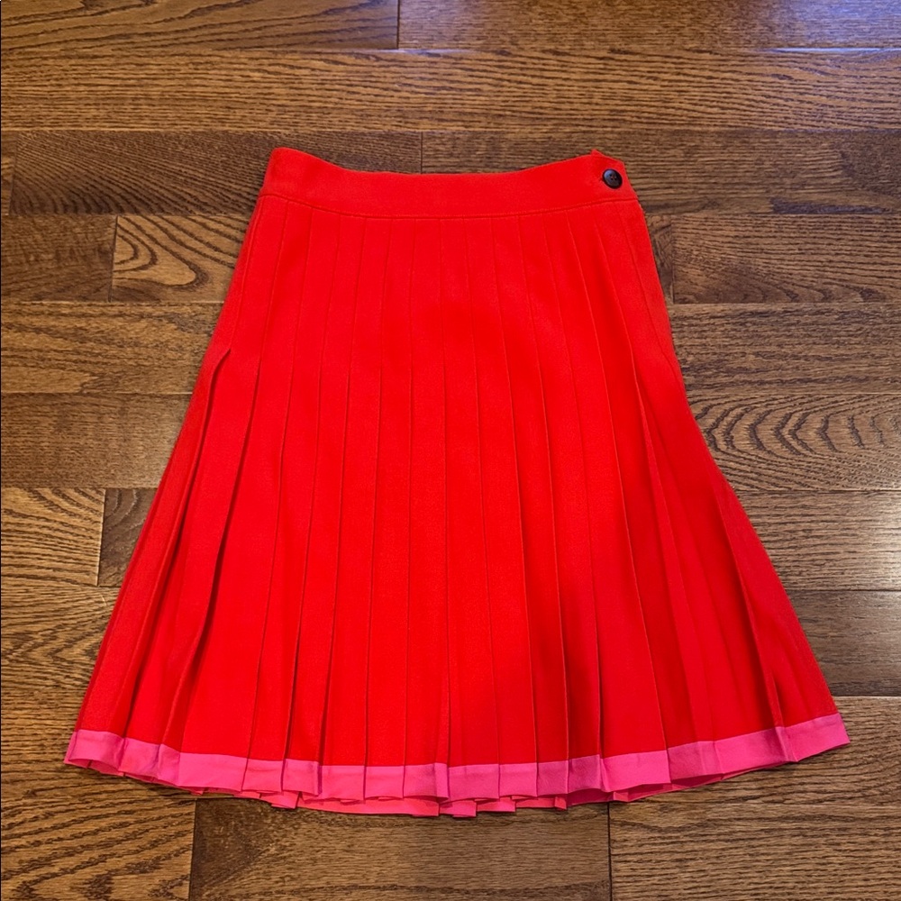 Genny Red Pleated Wool Skirt